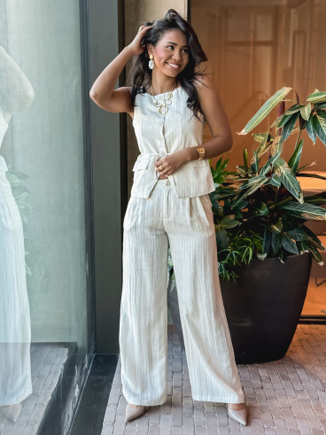 pantalon ligné Elyndis - beige