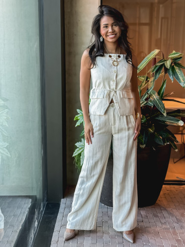 pantalon ligné Elyndis - beige