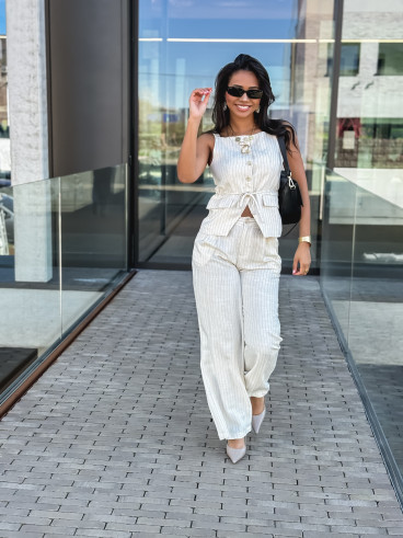 pantalon ligné Elyndis - beige