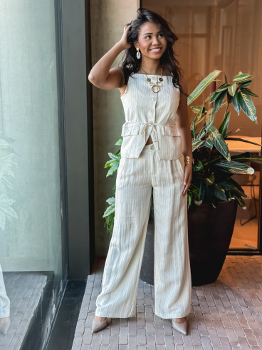 Blouse lignée Elyndis - Beige