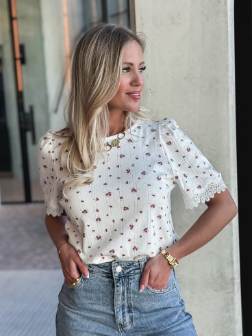 Blouse Piana - Ecru/rouge