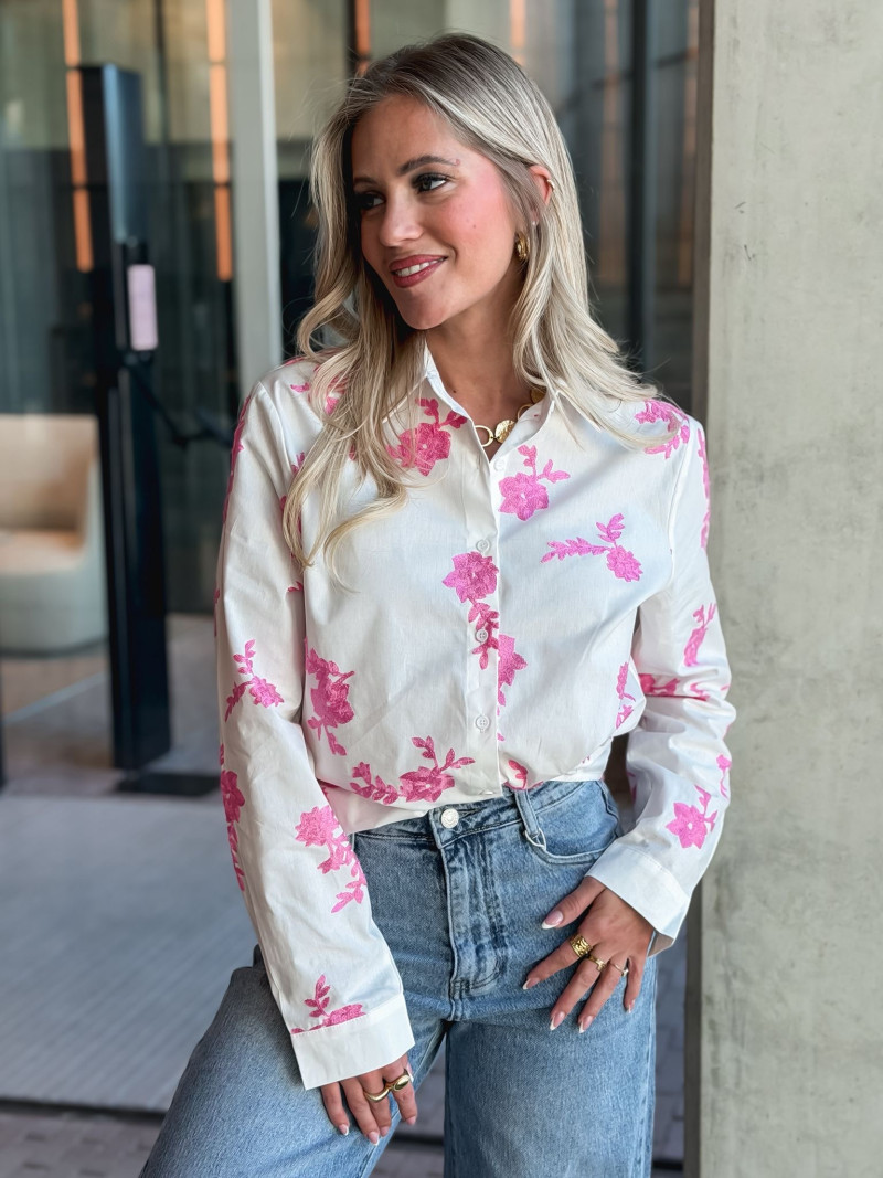 Chemise à fleurs Floralie - Blanc/Rose