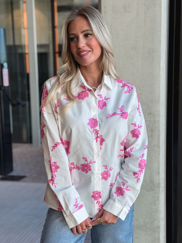 Chemise à fleurs Floralie - Blanc/Rose