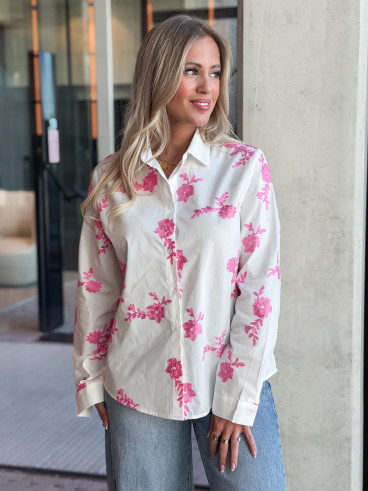 Chemise à fleurs Floralie - Blanc/Rose