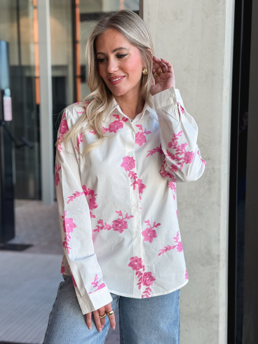 Chemise à fleurs Floralie - Blanc/Rose