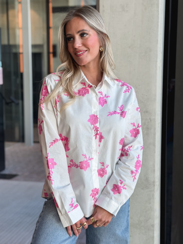 Chemise à fleurs Floralie - Blanc/Rose