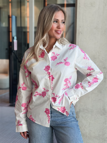 Chemise à fleurs Floralie - Blanc/Rose