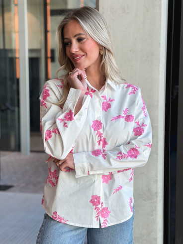 Chemise à fleurs Floralie - Blanc/Rose