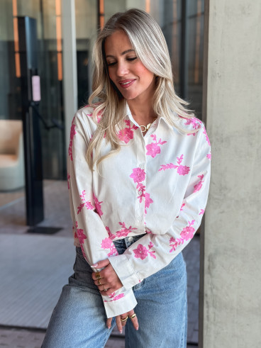 Chemise à fleurs Floralie - Blanc/Rose