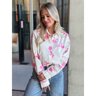 Chemise à fleurs Floralie - Blanc/Rose