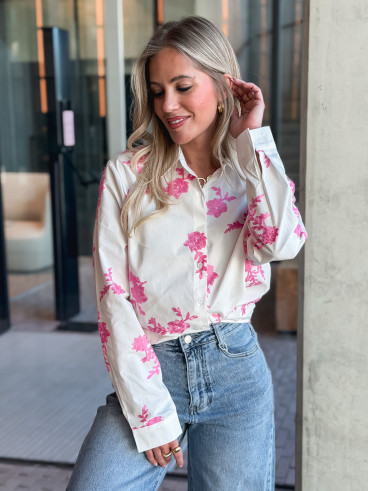 Chemise à fleurs Floralie - Blanc/Rose