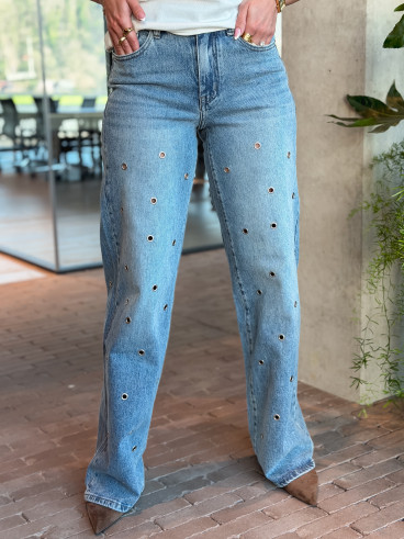 Jeans à oeillet Alby - Bleu