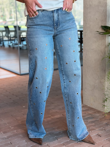 Jeans à oeillet Alby - Bleu