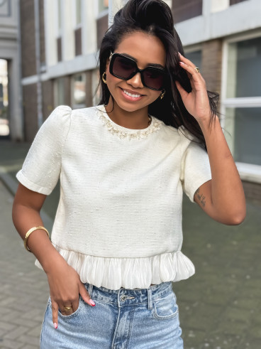 Blouse à manches courtes Elaria - Ecru