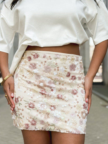 Jupe courte à sequins Magnolia - beige