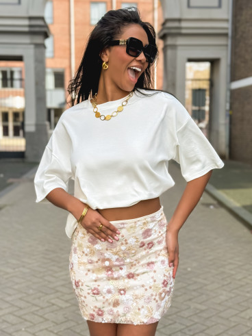 Jupe courte à sequins Magnolia - beige