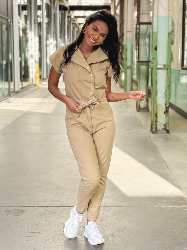 Combinaison pantalon en jeans Sylvia - Beige