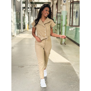 Combinaison pantalon en jeans Sylvia - Beige