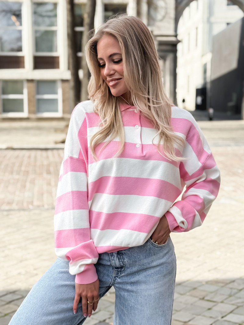 Pull ligné Neïla - Rose/Blanc Pull ligné Neïla - Rose/Blanc