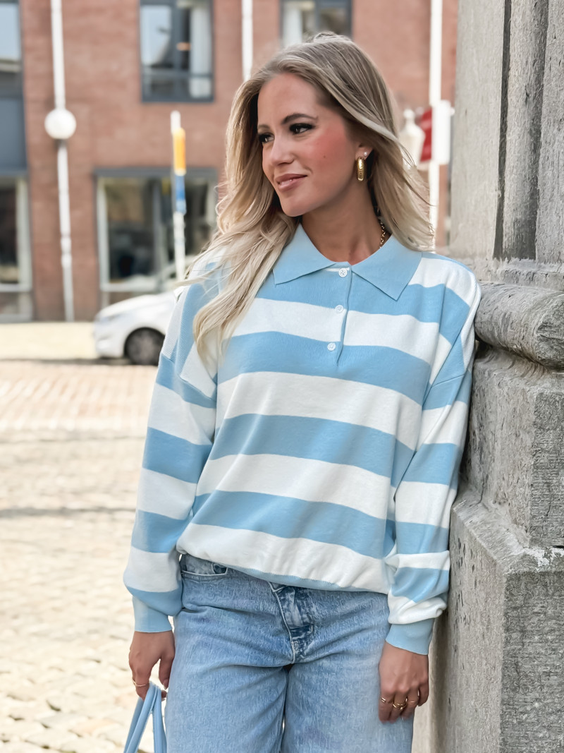 Pull ligné Neïla - Bleu ciel/Blanc