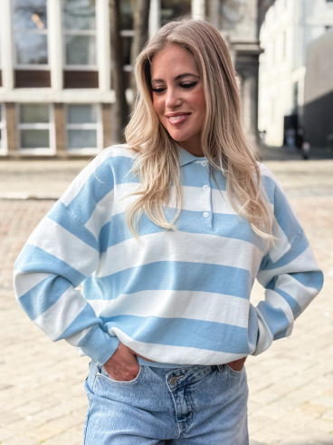 Pull ligné Neïla - Bleu ciel/Blanc