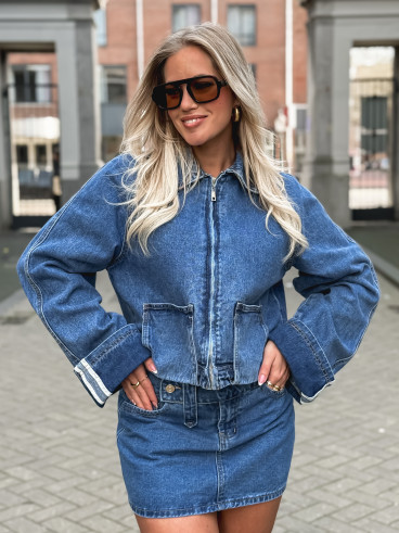 Veste courte en jeans Naomi - Bleu