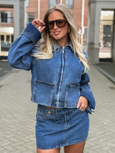 Veste courte en jeans Naomi - Bleu