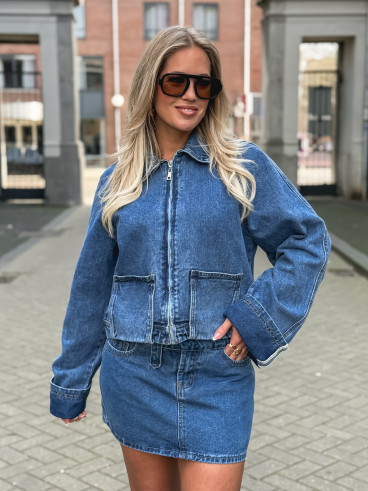 Veste courte en jeans Naomi - Bleu