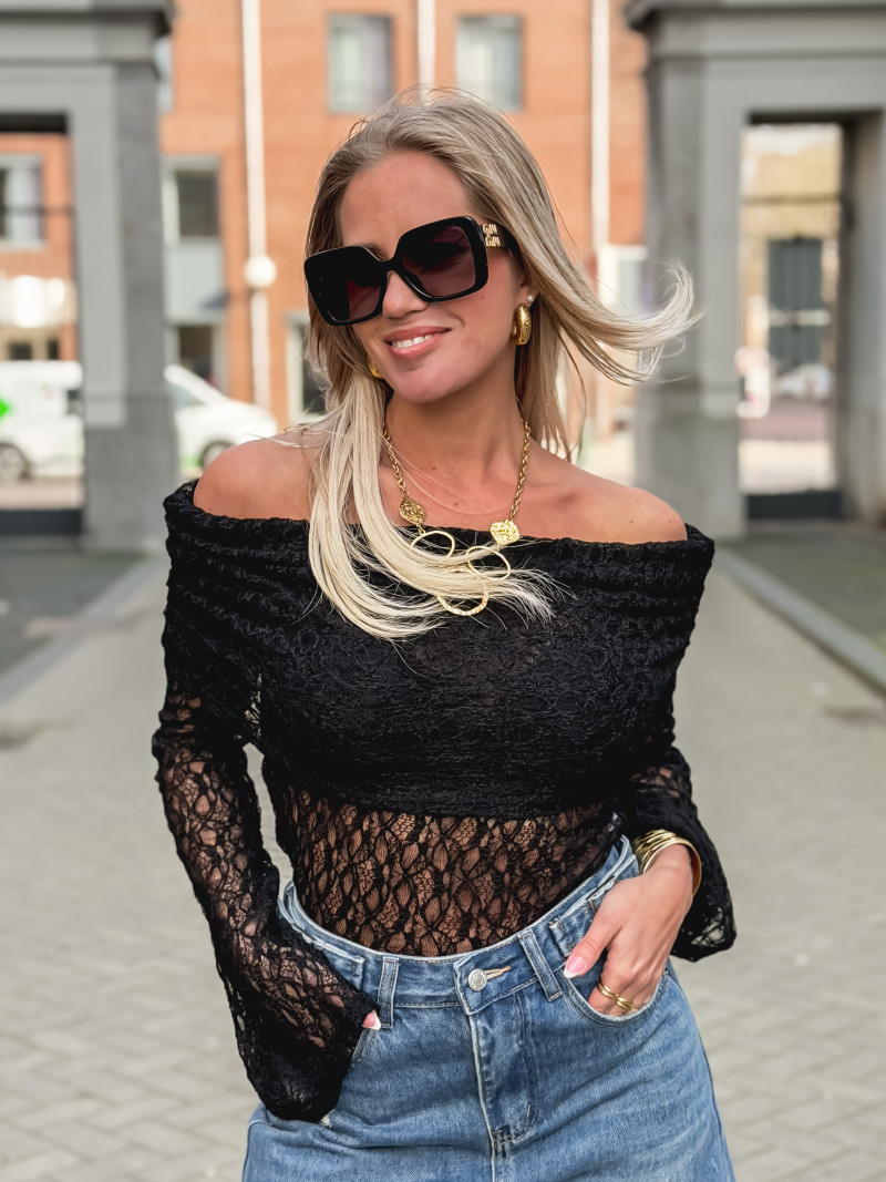 Blouse en dentelle Tanila - Noir