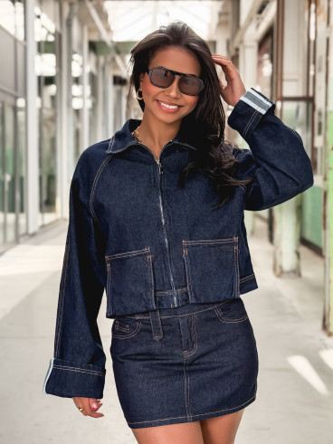 Veste courte en jeans Naomi - Bleu foncé