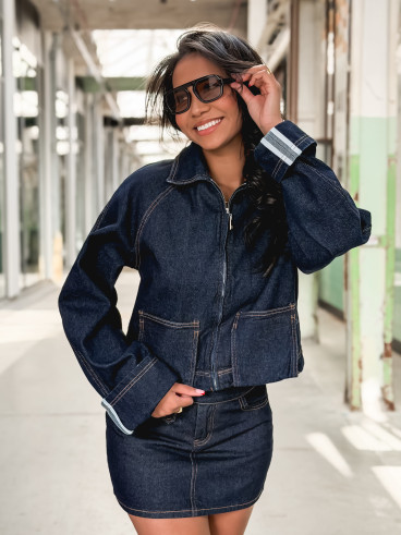 Veste courte en jeans Naomi - Bleu foncé