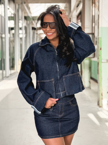 Veste courte en jeans Naomi - Bleu foncé