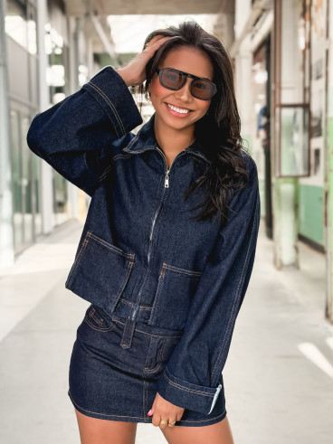 Veste courte en jeans Naomi - Bleu foncé