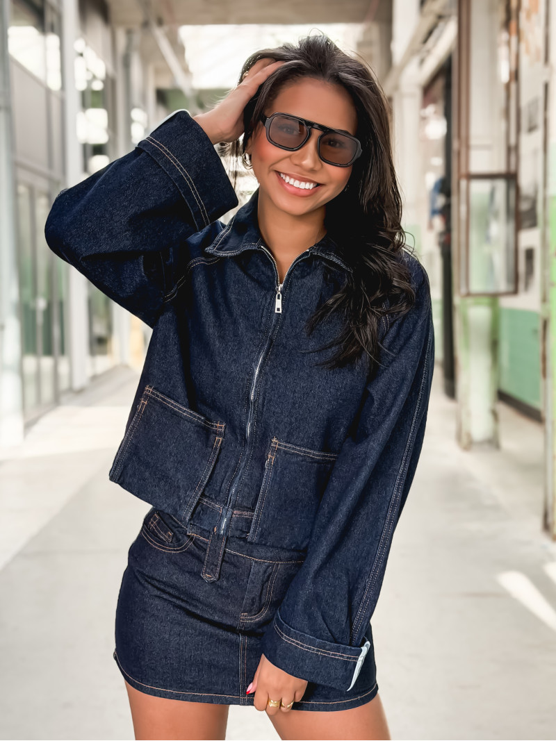 Veste courte en jeans Naomi - Bleu foncé