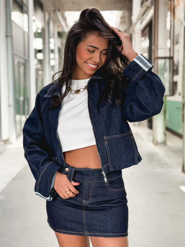 Veste courte en jeans Naomi - Bleu foncé