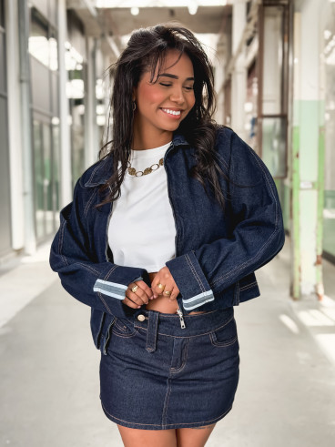 Veste courte en jeans Naomi - Bleu foncé