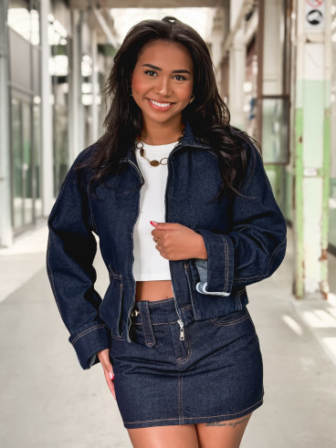 Veste courte en jeans Naomi - Bleu foncé