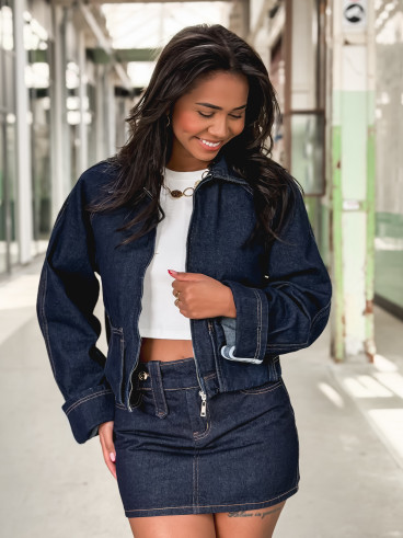 Veste courte en jeans Naomi - Bleu foncé