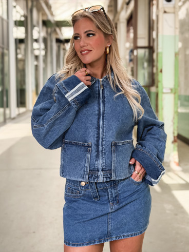 Veste courte en jeans Naomi - Bleu