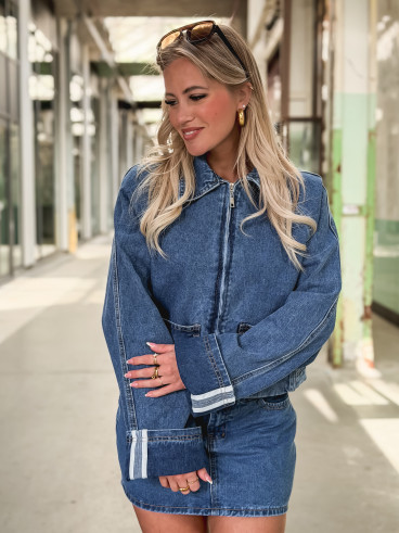 Veste courte en jeans Naomi - Bleu