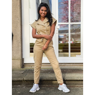 Combinaison pantalon en jeans Sylvia - Beige