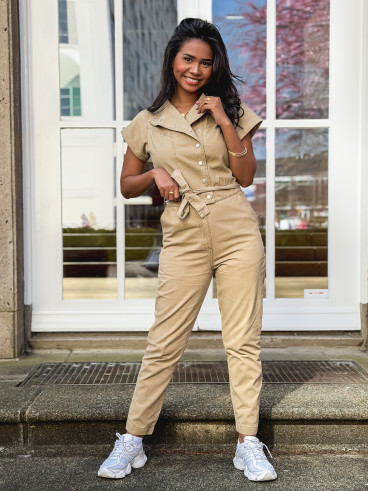 Combinaison pantalon en jeans Sylvia - Beige