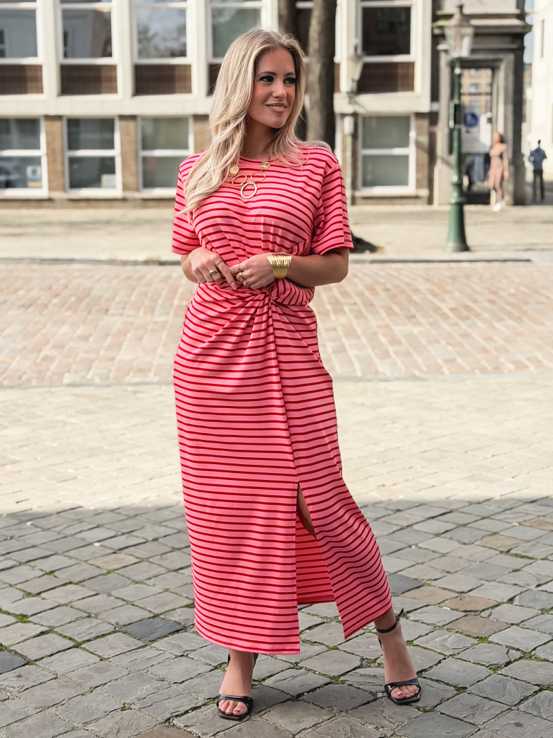 Robe longue lignée Dalina - Rose/Rouge