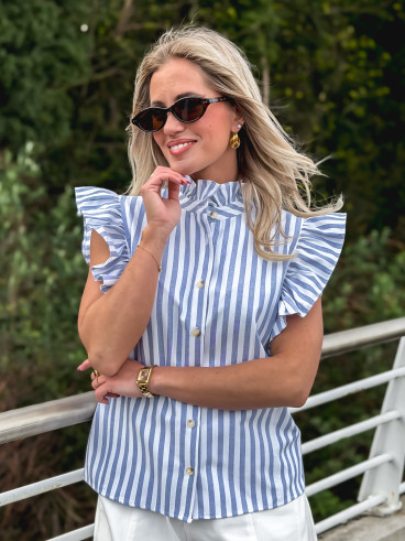 Chemisier ligné Paoline - Bleu/Blanc