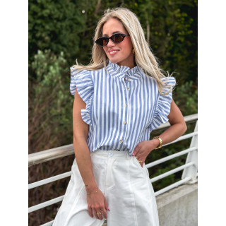 Chemisier ligné Paoline - Bleu/Blanc