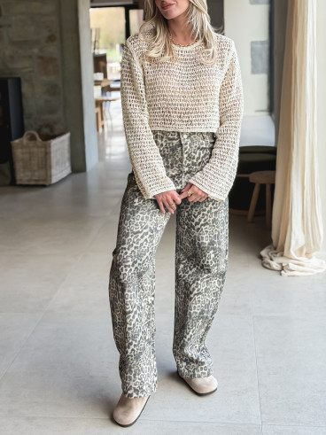 Jeans léopard Dannia - Beige/Noir