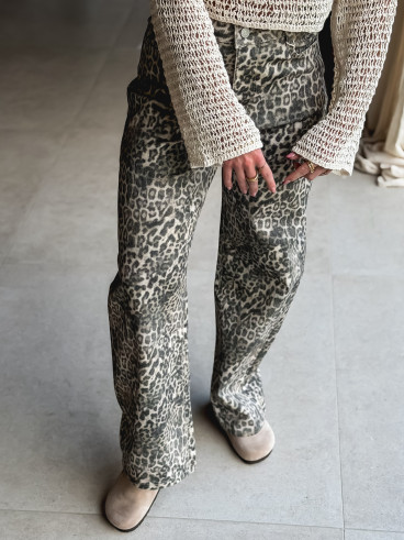 Jeans léopard Dannia - Beige/Noir