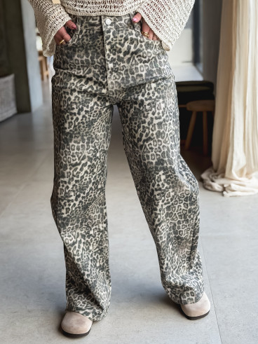 Jeans léopard Dannia - Beige/Noir