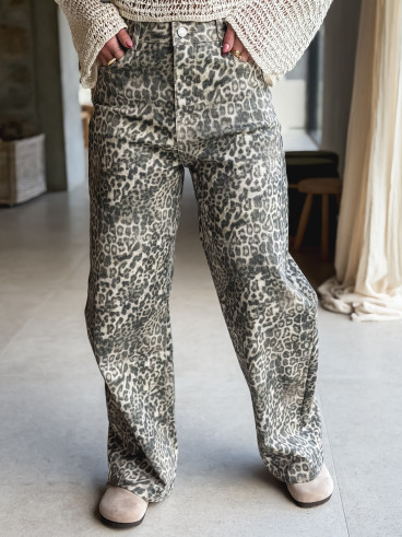 Jeans léopard Dannia - Beige/Noir