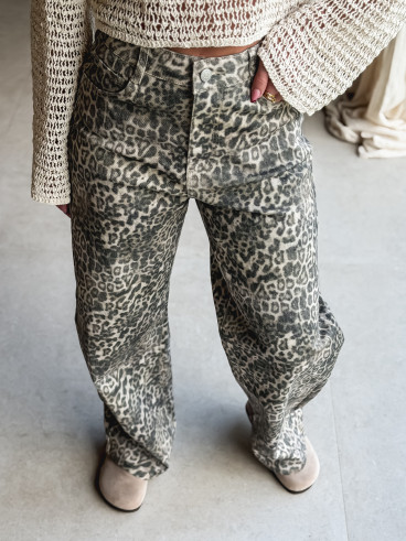 Jeans léopard Dannia - Beige/Noir